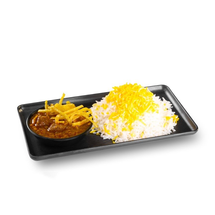 چلوخورشت قیمه با گوشت مرغ