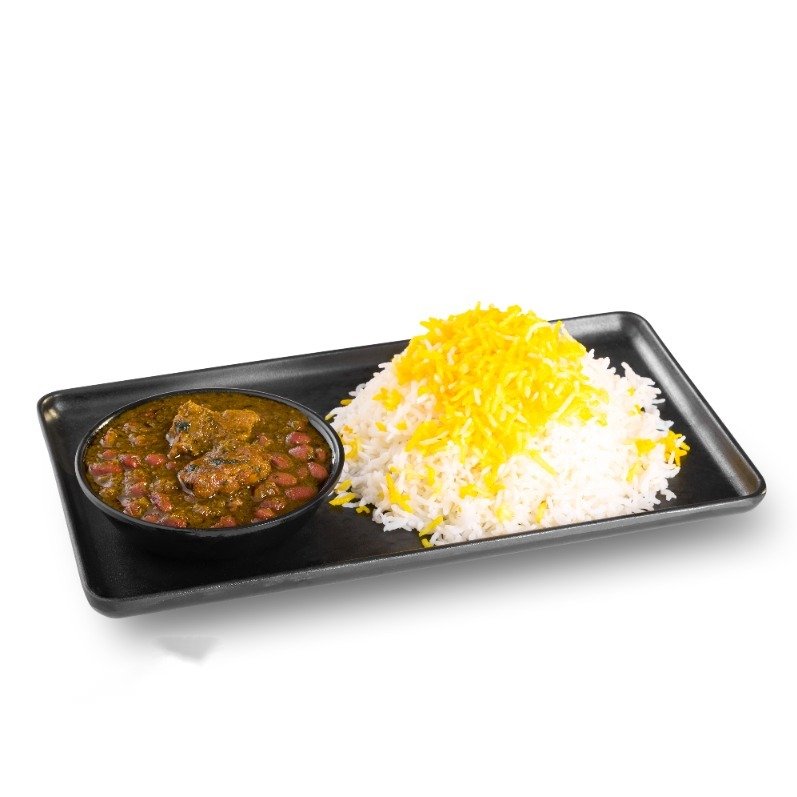 چلوخورشت قورمه سبزی با گوشت مرغ