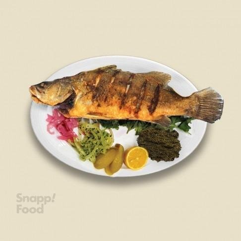 خوراک ماهی سیباس سرخ شده