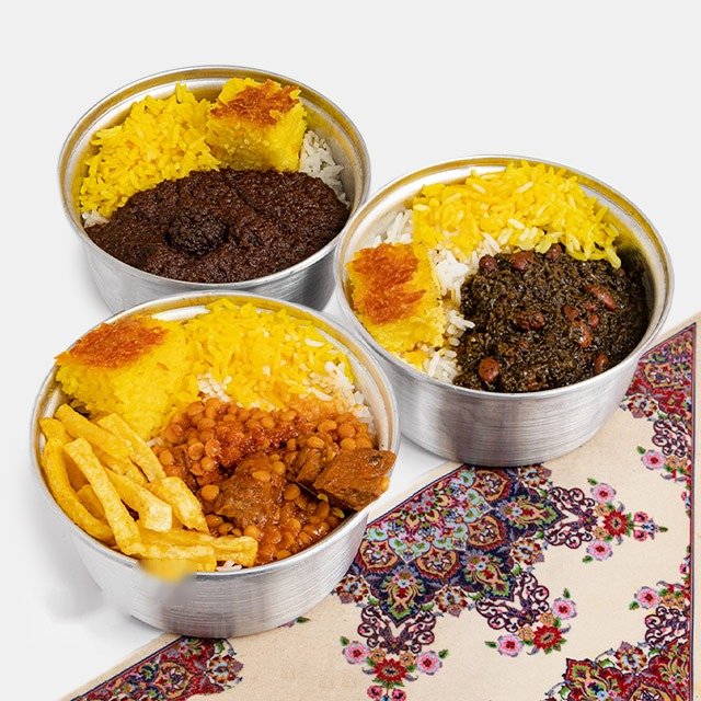 چلو خورشت قیمه و قورمه و فسنجان (3 عدد قابلمه)